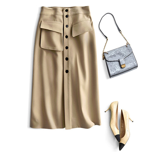 Damen Eleganter Midirock mit Taschen Echoarchiv