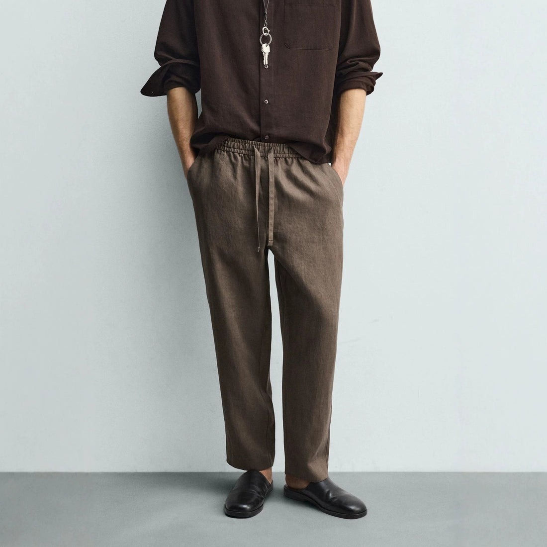 Herren Leinenhose mit elastischem Bund und Kordel Echo Archiv