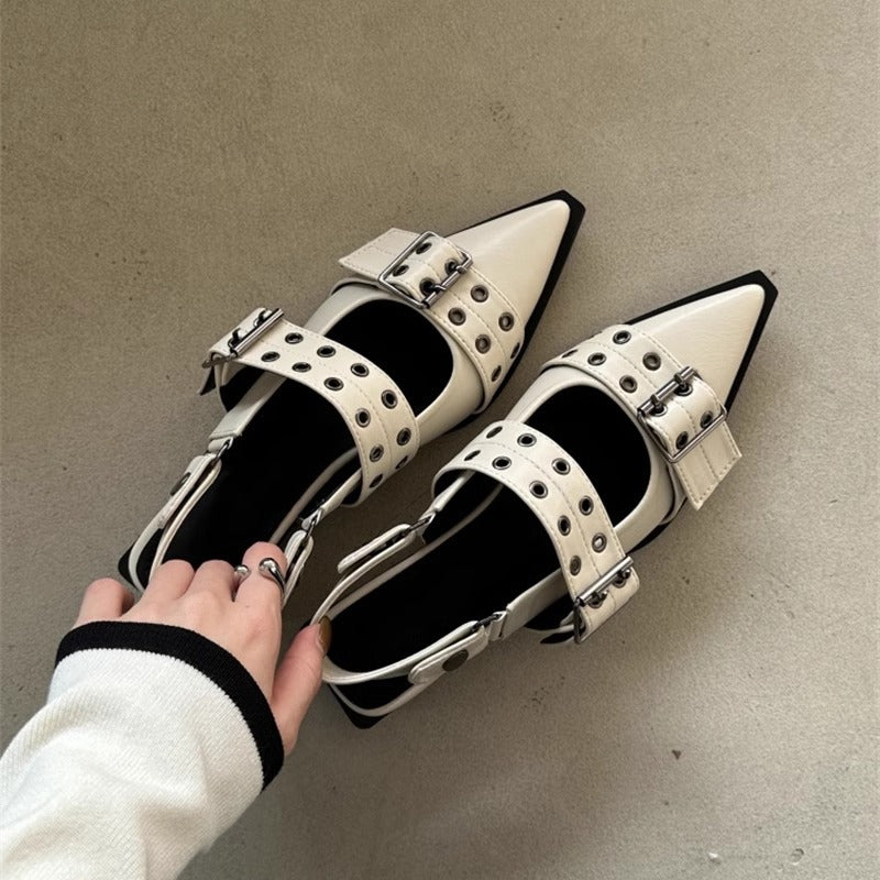 Damen Spitz zulaufende Slingback‑Flats mit doppelten Ösen‑Riemen und verstellbarer Schnalle – Lioré