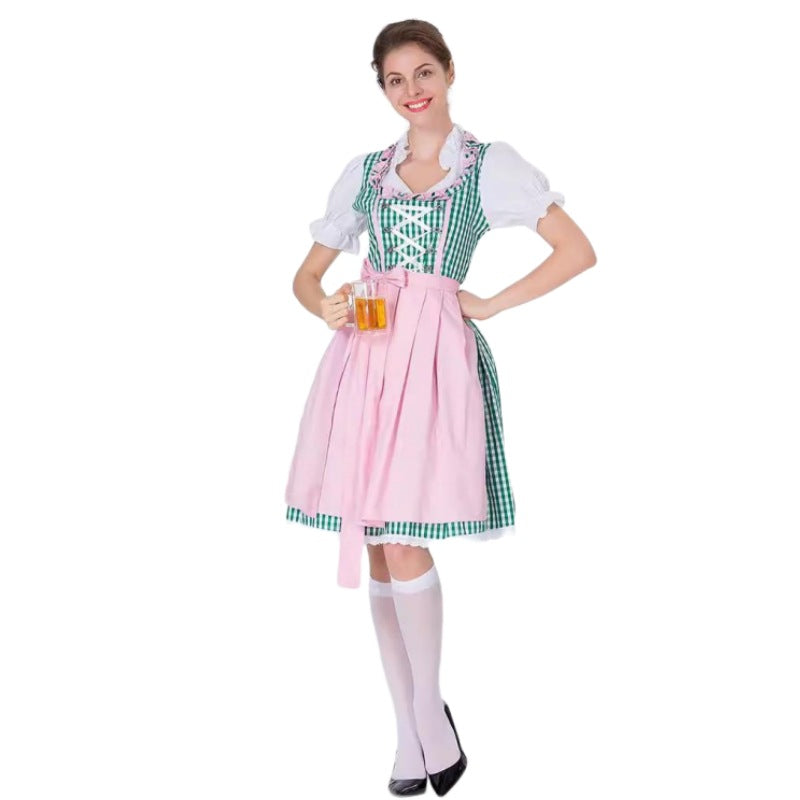 Damen nan traditionelles Oktoberfest Dirndl mit Rüschenbluse, geschnürtem Mieder und Schleifen-Schürze Echo Archiv