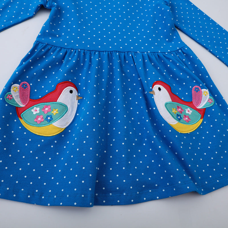 Mädchen Baumwollkleid mit verspielten Vogelapplikationen Echo Archiv