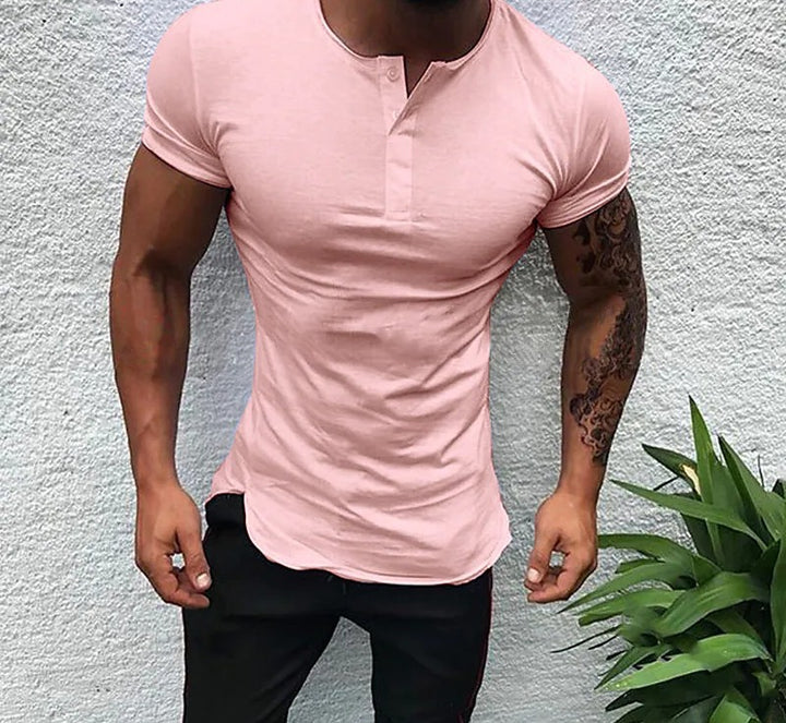 Herren Kurzarm Henley-Shirt mit figurnahem Schnitt und anpassbarem Kragen Echoarchiv