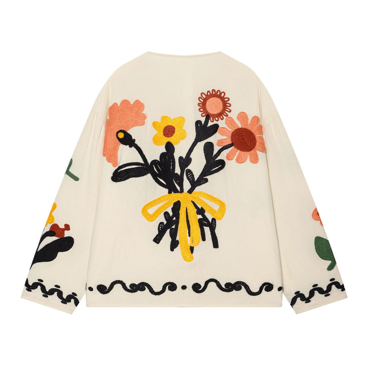 Damen Kurze Strickjacke mit floraler Chenille-Applikation Echo Archiv
