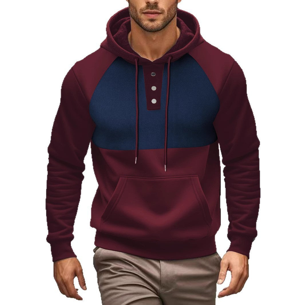 Herren modischer Kapuzenpullover mit Knopfleiste und Kontrastdesign Echoarchiv