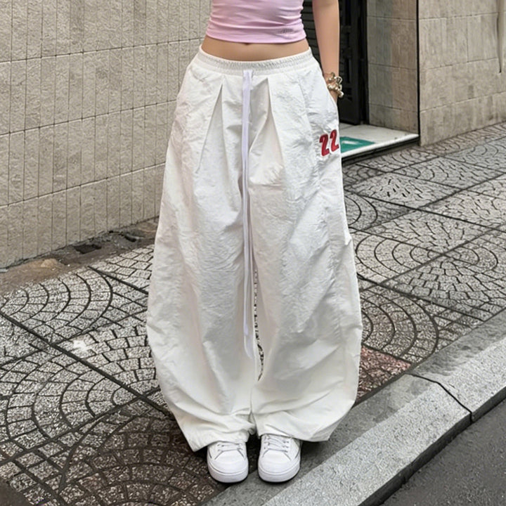 Damen Weite Leinenhose mit hohem Elastikbund, Kordelzug und legerem Palazzoschnitt – Avélisse