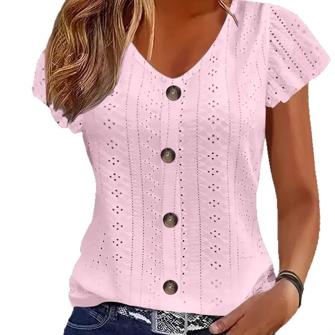 Damen luftige Bluse mit filigranem Lochmuster und Knopfdetails Echo Archiv