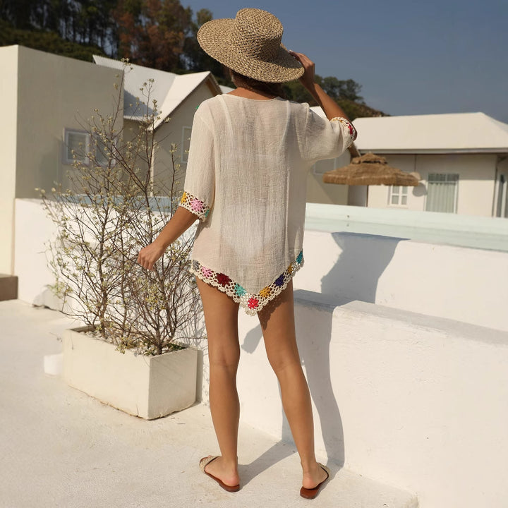 Damen luftiger Kaftan mit buntem Häkelmuster Echo Archiv