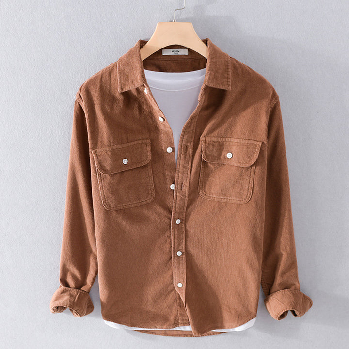 Herren Feincord-Hemdjacke im Worker‑Stil mit doppelten Brustpatten und entspanntem Schnitt Echoarchiv