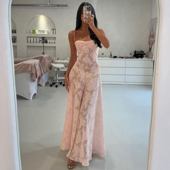 Damen Maxikleid mit transparentem Oberteil und feinem Spitzenmuster Echo Archiv