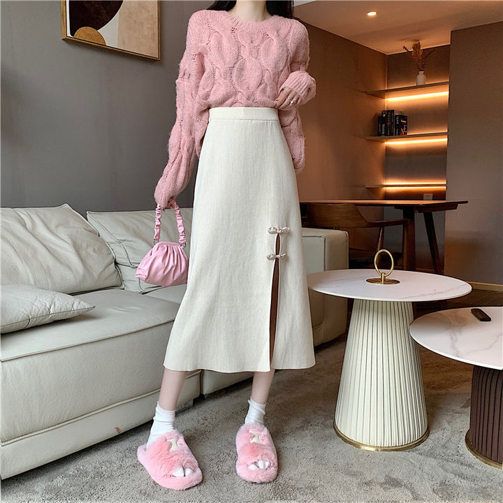 Damen Eleganter Strickrock mit Schlitz und Schleifendetails Echo Archiv