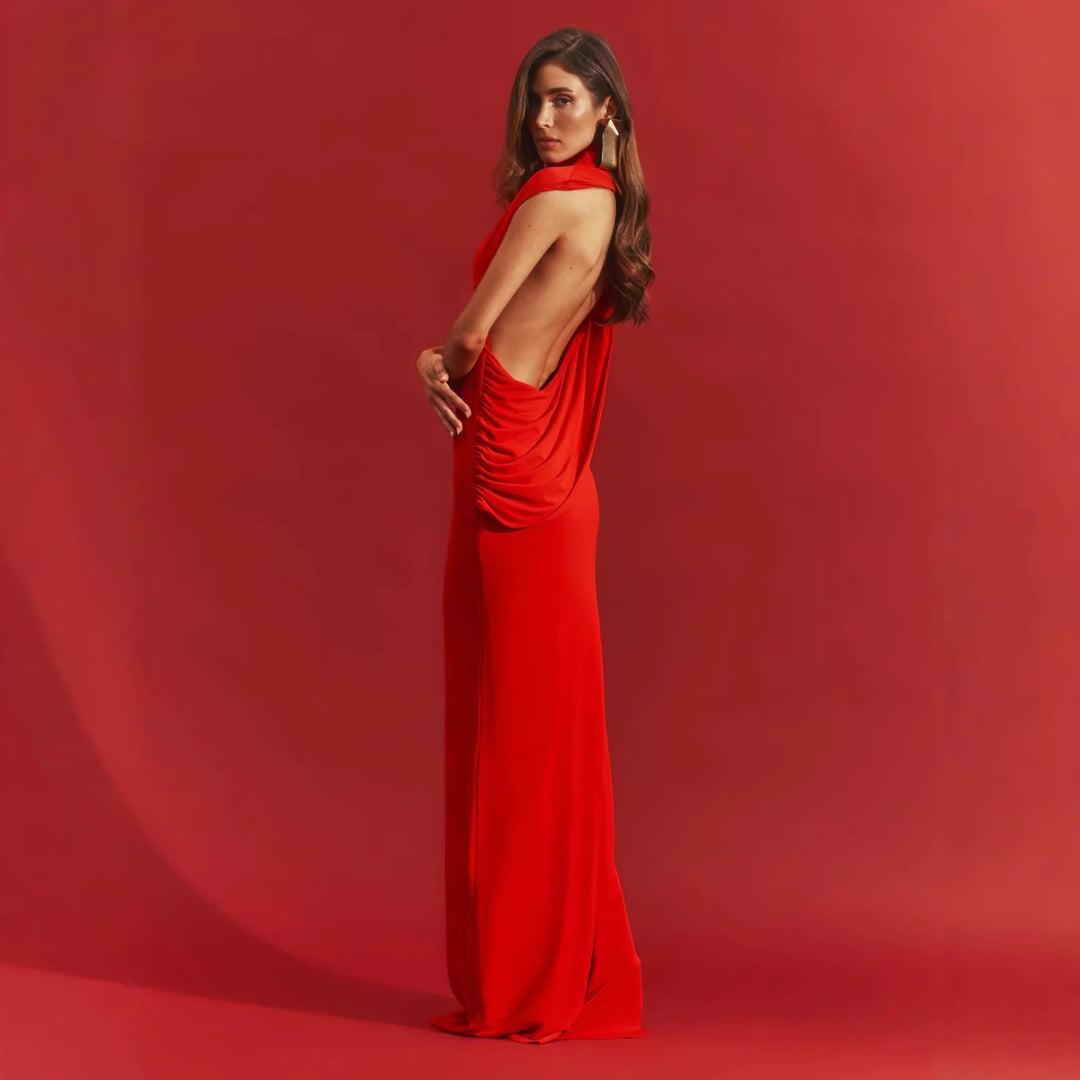 Damen Elegantes Abendkleid mit tiefem Rückenausschnitt und fließendem Drapé Echo Archiv