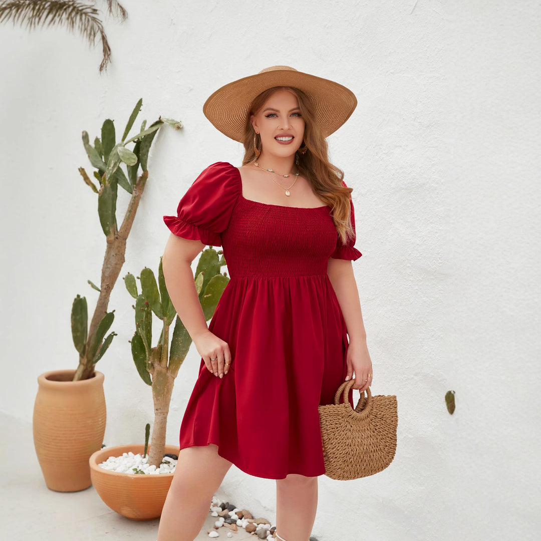 Damen Leichtes Sommerkleid mit schulterfreier Passform und voluminösen Puffärmeln Echo Archiv