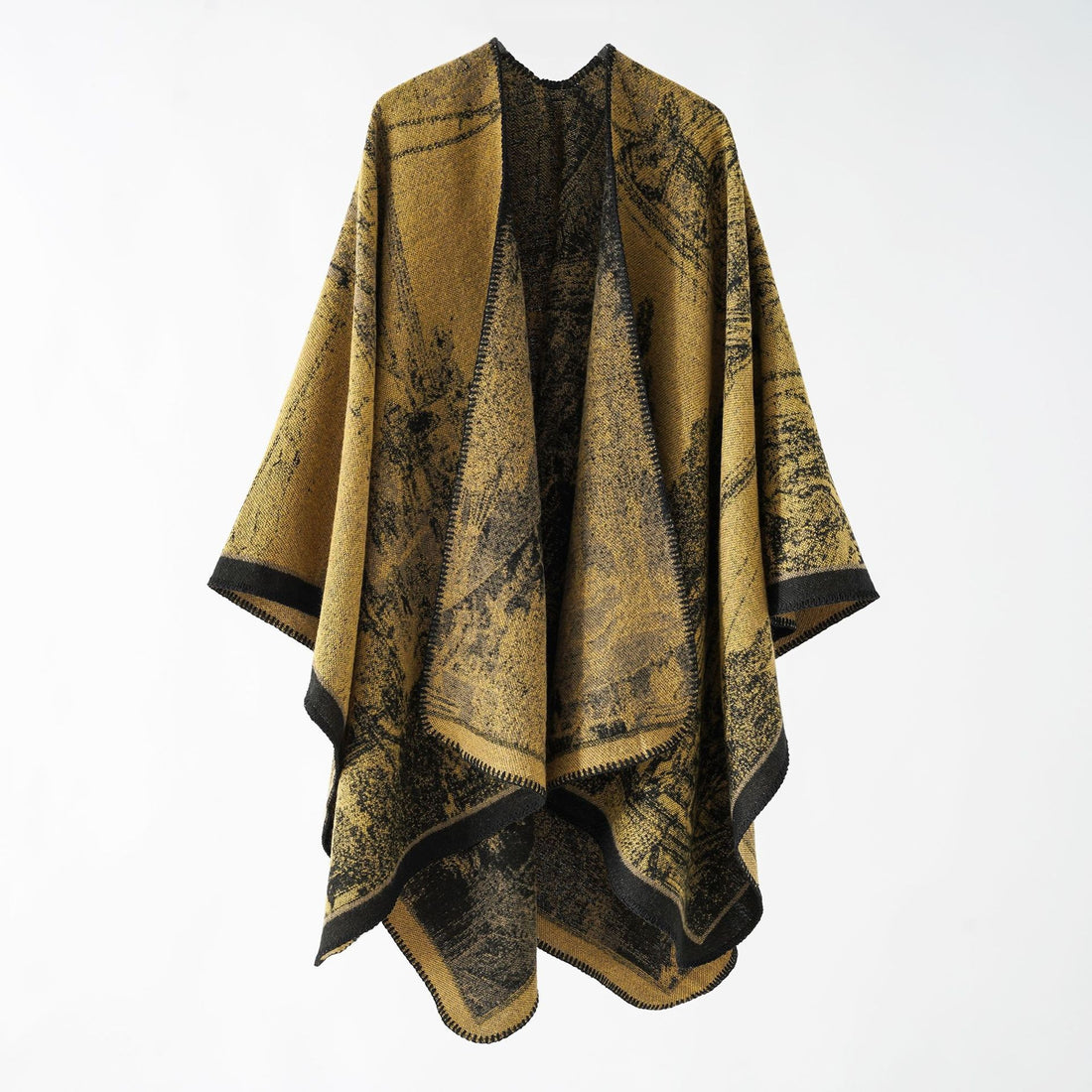 Damen Jacquard‑Strickcape mit strukturierter Weboptik und offener Front – Veloura