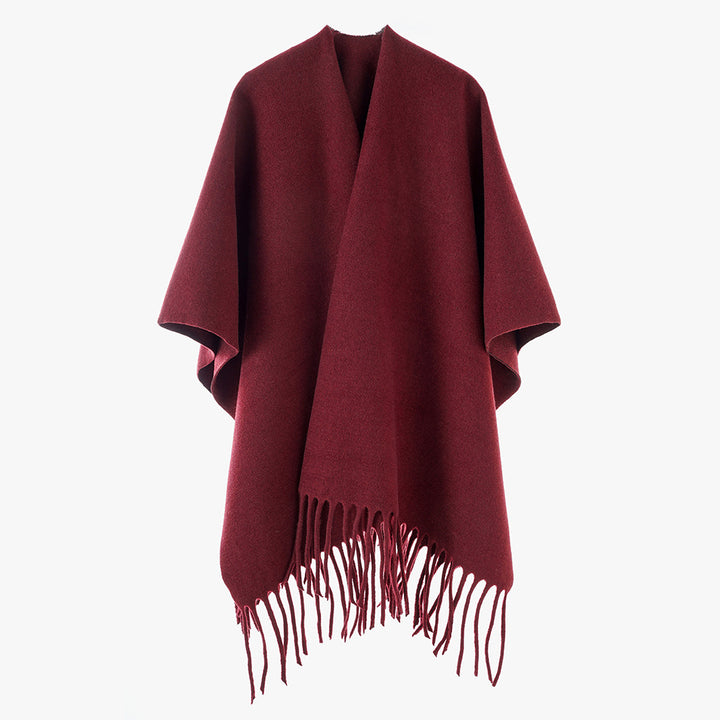 Damen Kaschmir‑Optik Capeponcho mit Fransen und offenem Oversize‑Schnitt Echo Archiv