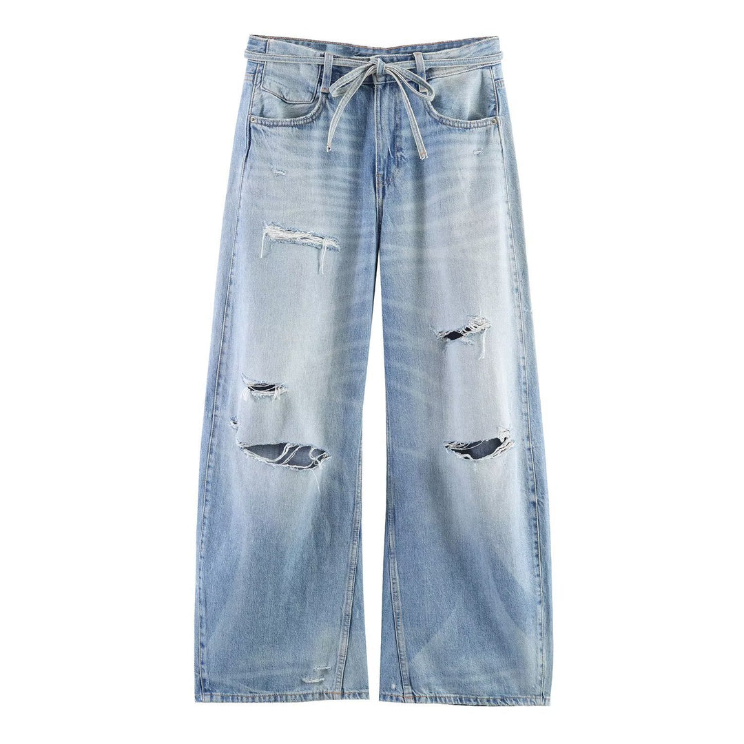Damen Weite Jeans im Destroyed-Look mit verstellbarem Bund Echo Archiv