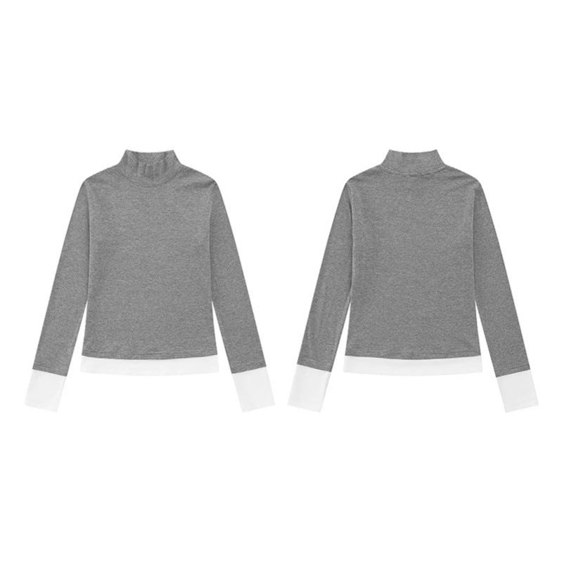 Damen Rollkragen-Langarmshirt mit Kontrastabschlüssen Echoarchiv