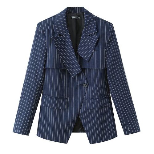 Damen nan taillierter Nadelstreifen-Blazer mit asymmetrischem Revers und Pattentaschen Echo Archiv