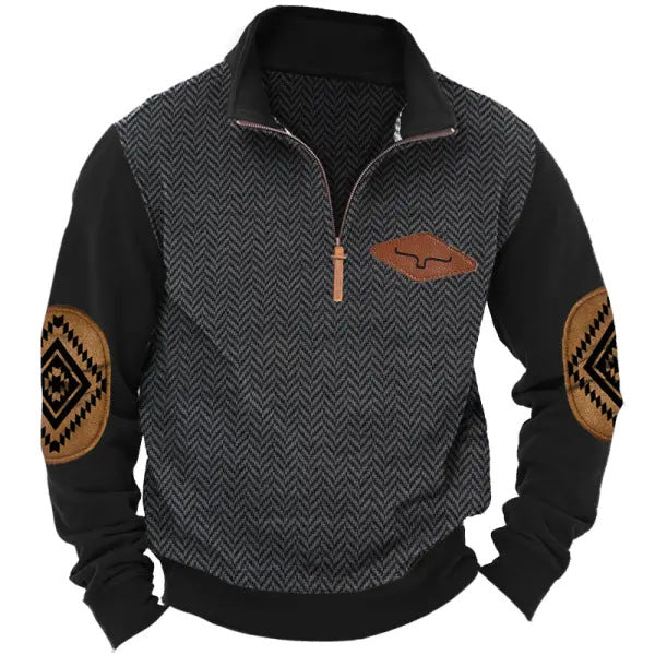 Herren modischer Pullover mit Kontrastkragen und Ellbogenpatches Echoarchiv