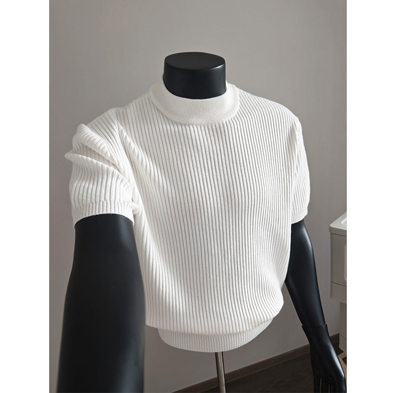 Herren nan kurzärmeliges Rippstrick-Shirt mit Stehkragen und schmaler Passform Echo Archiv