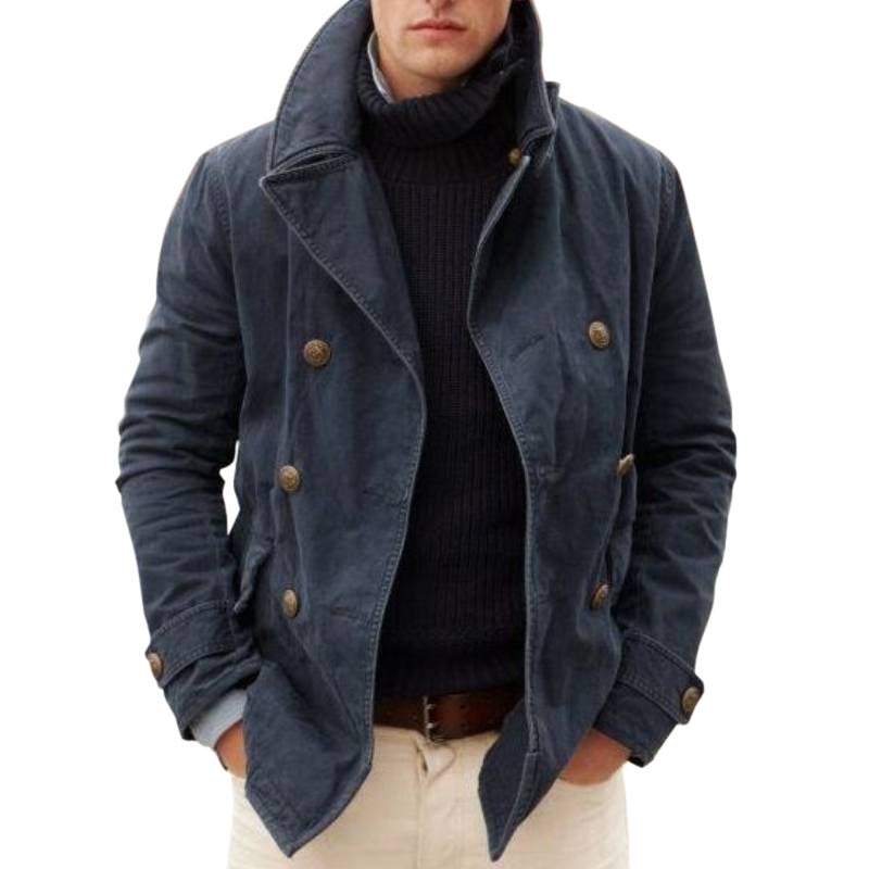 Herren Doppelreihiger Baumwoll-Peacoat mit Marineknöpfen und Stehkragen Echoarchiv