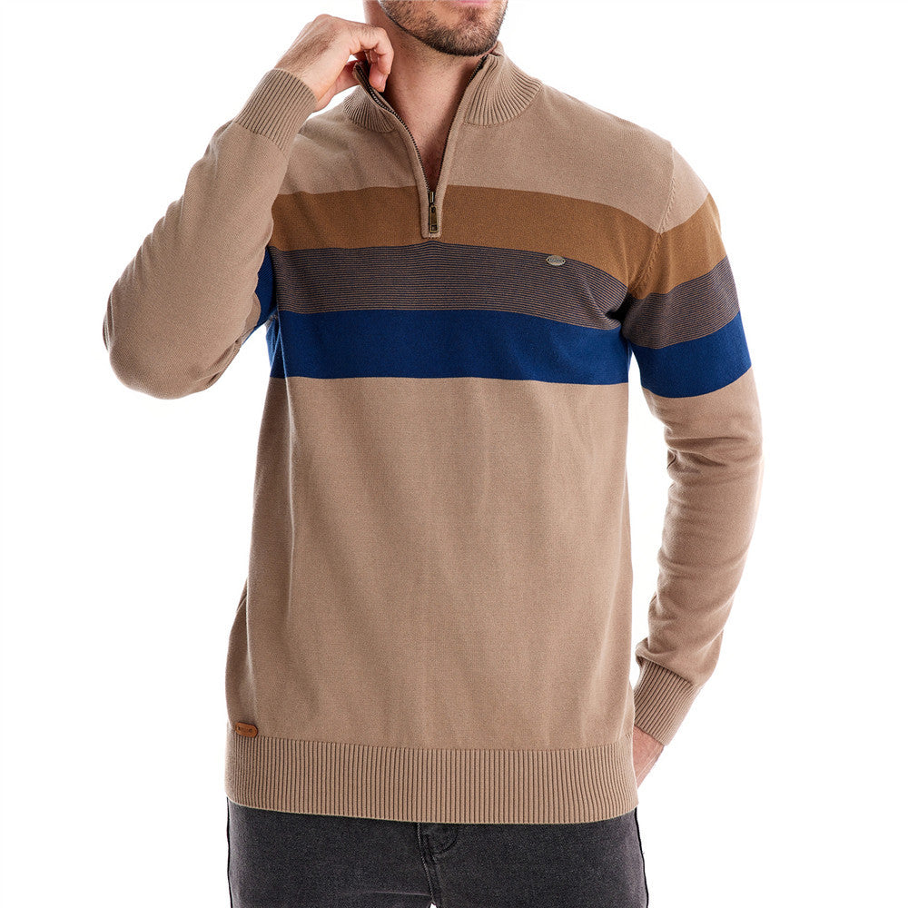 Herren Strickpullover mit modischem Stehkragen und feinen Streifen Echoarchiv