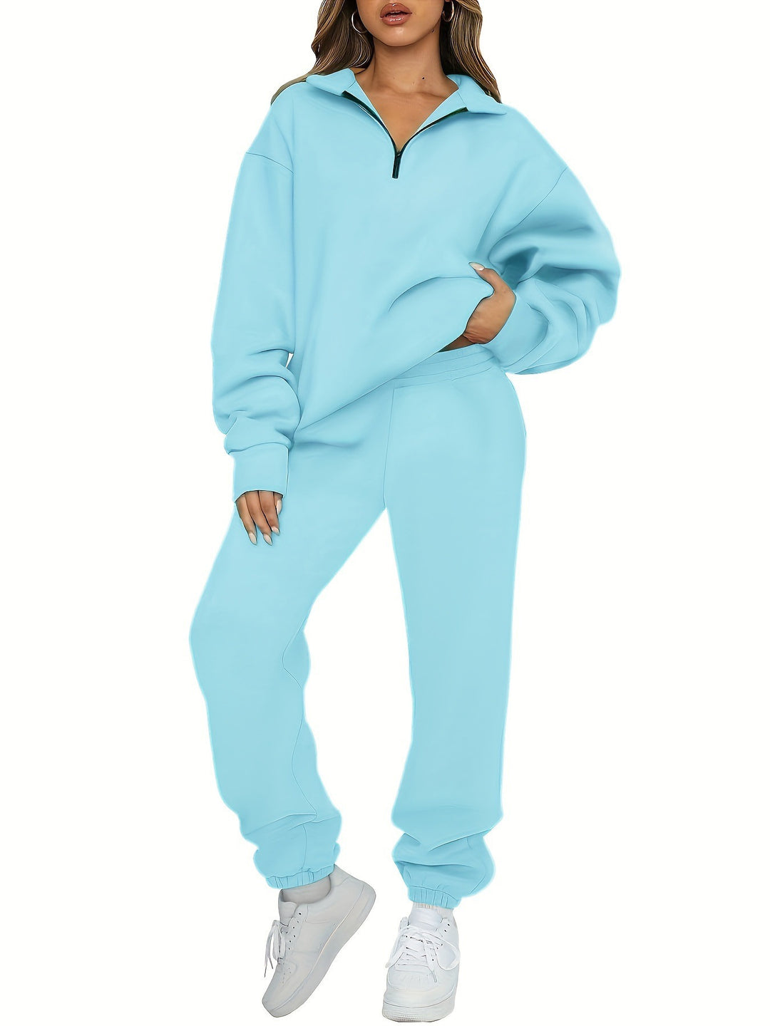 Damen nan zweiteiliges Relax-Set mit halbverdecktem Halbzip-Sweatshirt im Oversize-Schnitt und hohem Komfortbund Jogginghose Echo Archiv