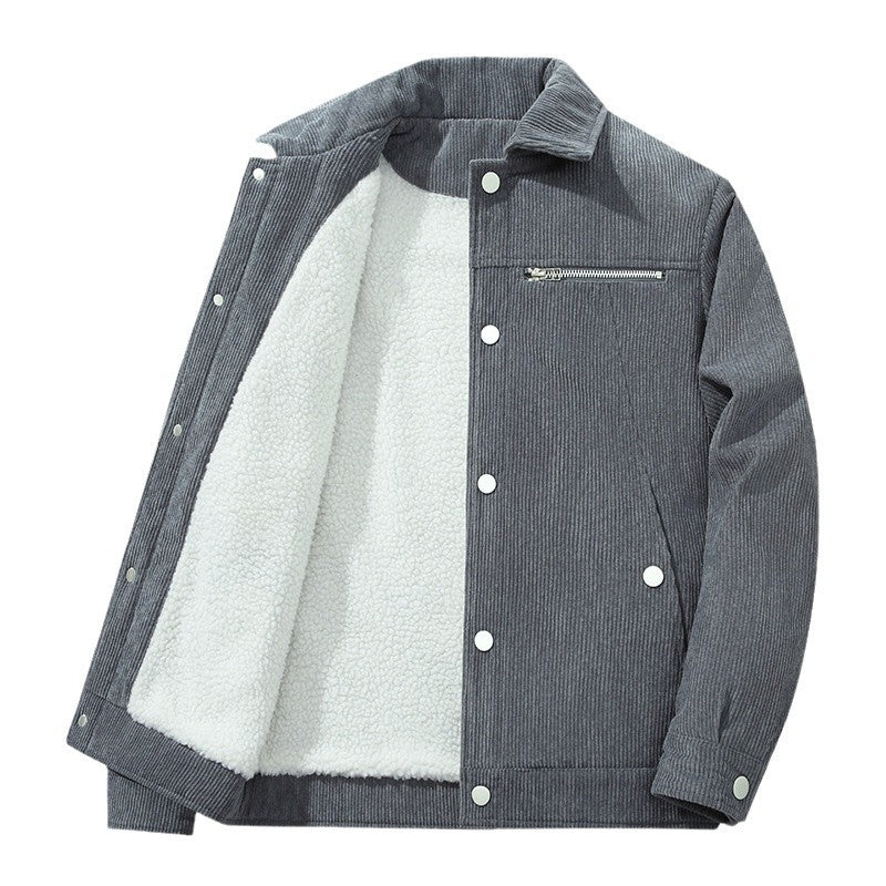 Herren Cord-Truckerjacke mit Reißverschluss-Brusttasche und Druckknopffront Echo Archiv