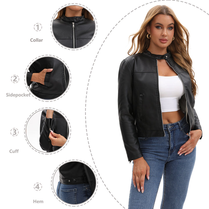 Damen nan taillierte Kunstlederjacke mit Stehkragen, verdecktem Reißverschluss und cleanem Minimaldesign Echo Archiv