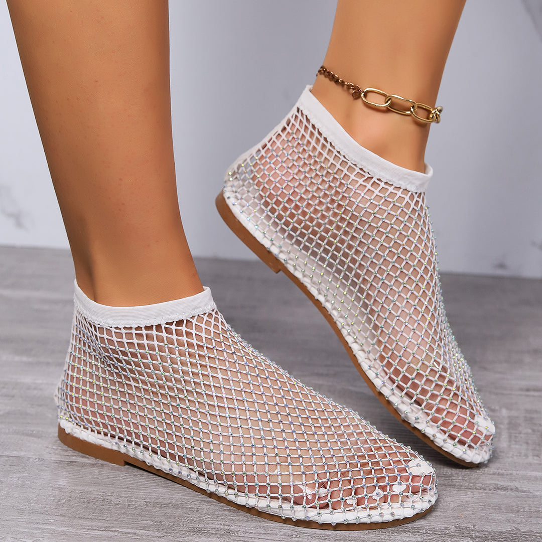 Damen Strick-Netz-Ballerinas mit Schmucksteinbesatz und sockenähnlichem Schaft – Lioré
