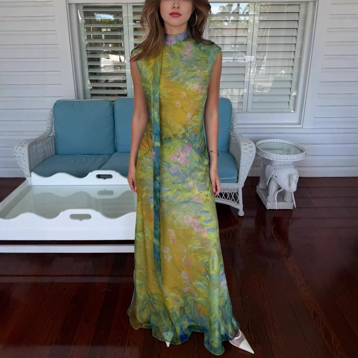 Damen Langes Kleid mit floralem Design und hochgeschlossenem Kragen Echo Archiv