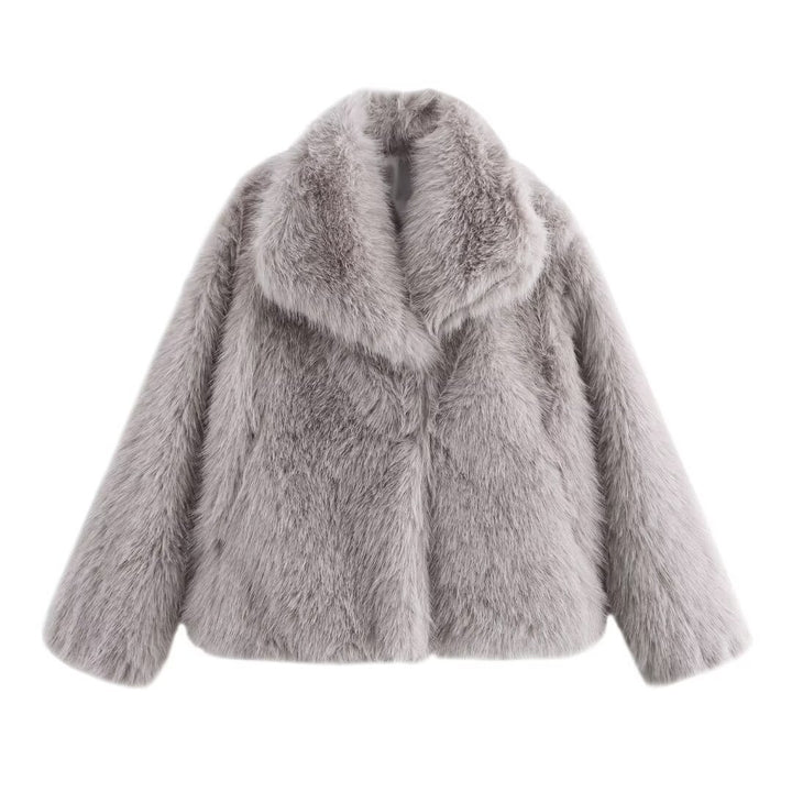 Damen Kurz geschnittener Faux-Fur-Mantel mit voluminösem Schalkragen und geradem Schnitt Echo Archiv