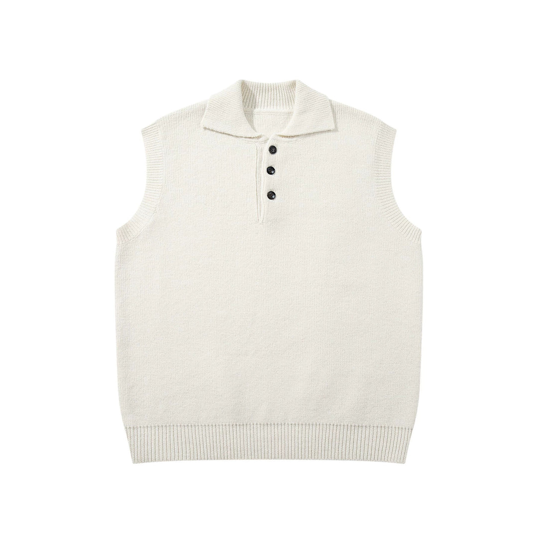 Unisex Ärmellose Strickweste mit Polokragen und Knopfleiste Echoarchiv