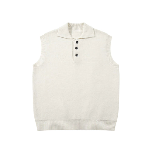 Unisex Ärmellose Strickweste mit Polokragen und Knopfleiste Echoarchiv