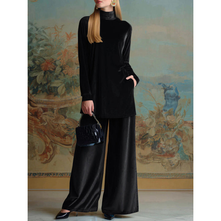 Damen Oversize-Samt-Set mit Rollkragen und weitem Palazzohose Echo Archiv