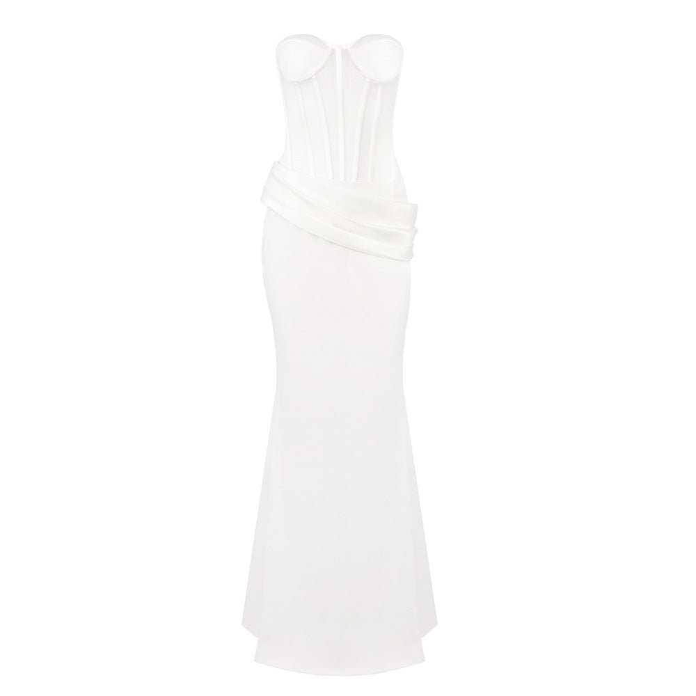 Damen Corsage-Langarmkleid mit elegantem Schnitt und fließendem Rock Echo Archiv