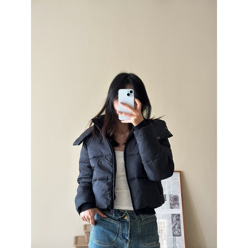 Damen Kurze Stepp-Cropped-Jacke mit breitem Umlegekragen Echoarchiv