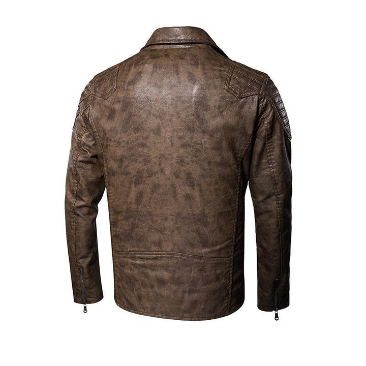Herren Kunstleder-Bikerjacke mit asymmetrischem Reißverschluss Gürteldetail und gesteppter Schulterpartie – Taviero