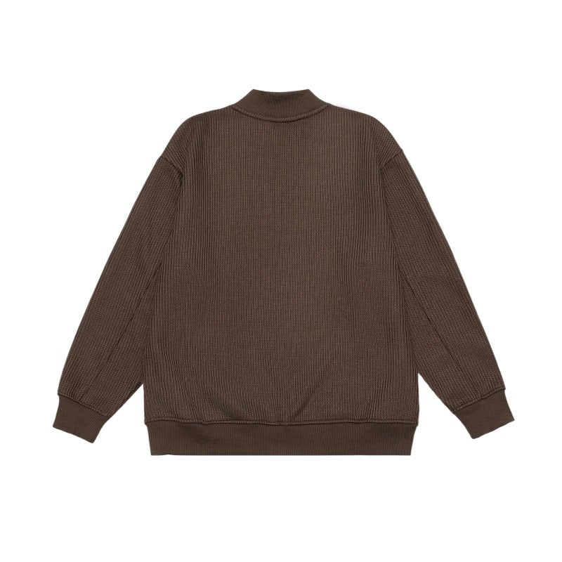 Unisex Feinstrukturiertes Mockneck-Sweatshirt mit Halbzip und eingearbeiteter Hemdblende Echoarchiv