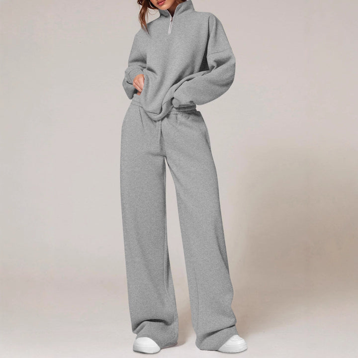 Damen nan oversized Jogginganzug mit Stehkragen halbem Reißverschluss und weitem Bein Echo Archiv