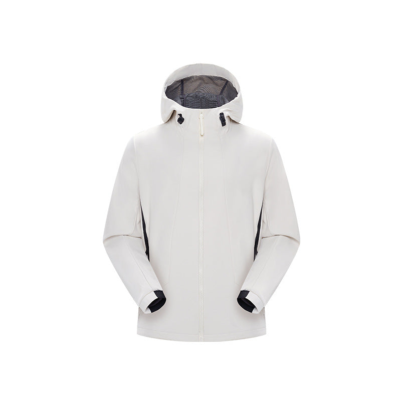Herren Minimalistische Softshell‑Regenjacke mit verdecktem Reißverschluss, integrierter Kapuze und atmungsaktivem Meshfutter Echo Archiv