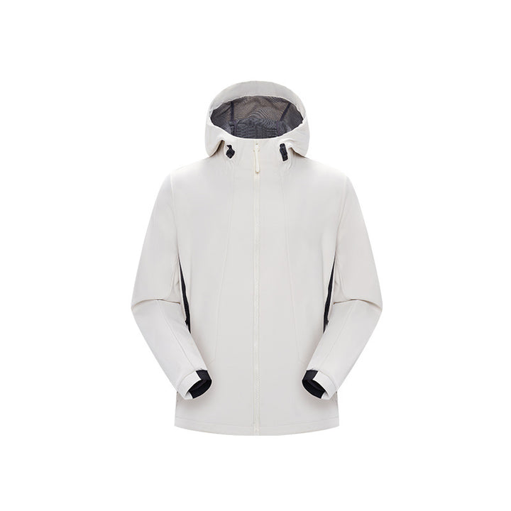 Herren Minimalistische Softshell‑Regenjacke mit verdecktem Reißverschluss, integrierter Kapuze und atmungsaktivem Meshfutter Echo Archiv