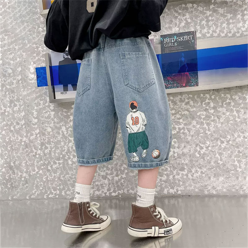 Jungen lässige Denim-Shorts mit kreativem Grafikdruck Echo Archiv