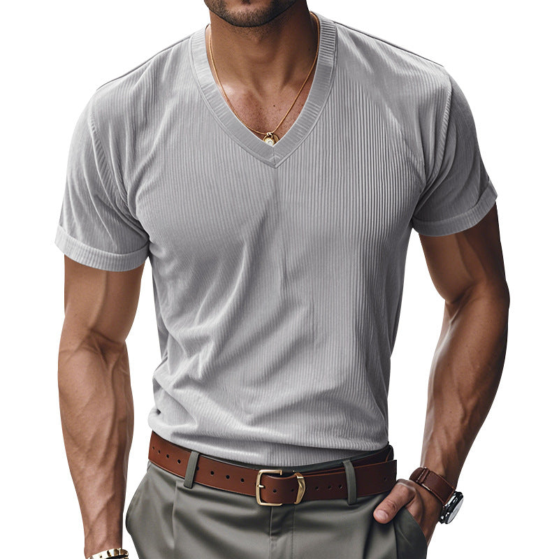 Herren modernes V-Ausschnitt T-Shirt mit strukturierter Oberfläche Echoarchiv