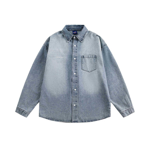 Unisex Oversize-Denim-Hemdjacke im Vintage-Washed-Look mit Ziernähten Echoarchiv