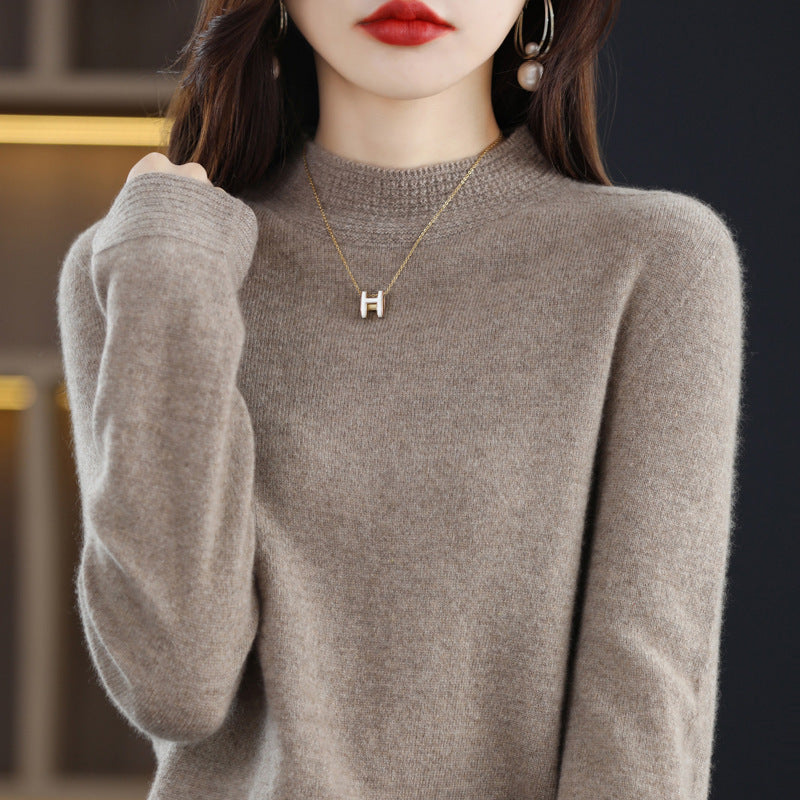 Damen Leichter Feinstrick-Mockneckpullover mit strukturierter Kragenblende Echoarchiv