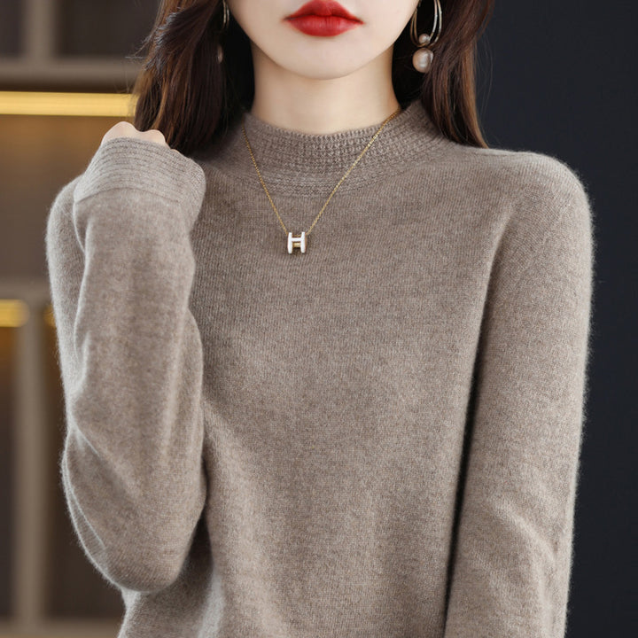 Damen Leichter Feinstrick-Mockneckpullover mit strukturierter Kragenblende Echoarchiv