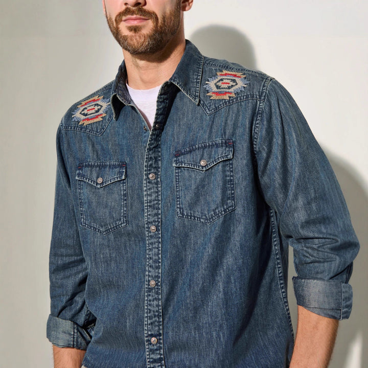 Herren Denim-Hemd mit gestickten Details Echoarchiv