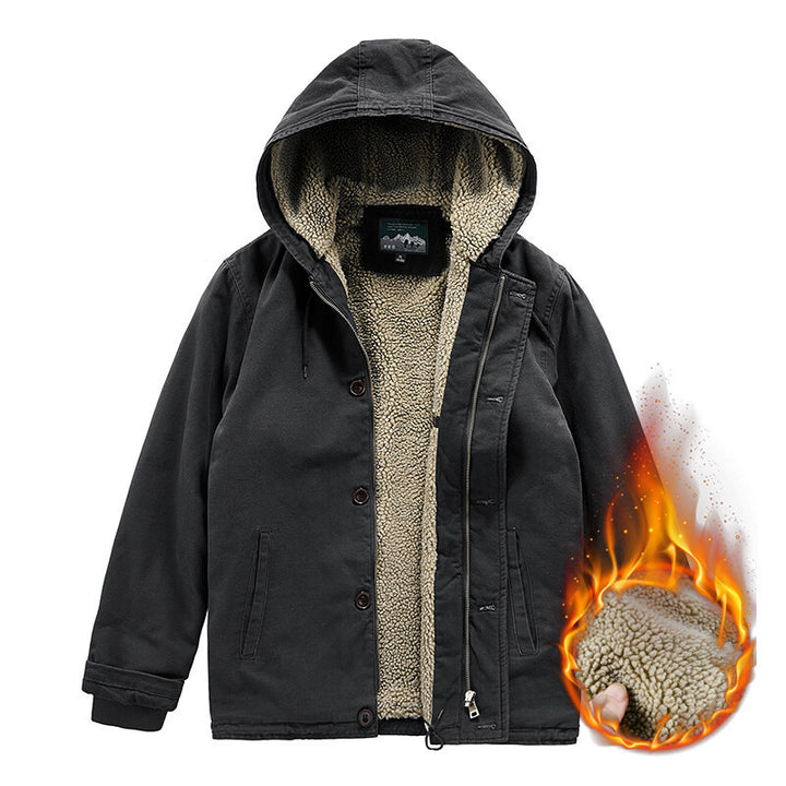 Herren Outdoor-Canvasjacke mit Voll-Sherpa-Innenfutter, Kapuze und Thermo-Isolierung Echo Archiv