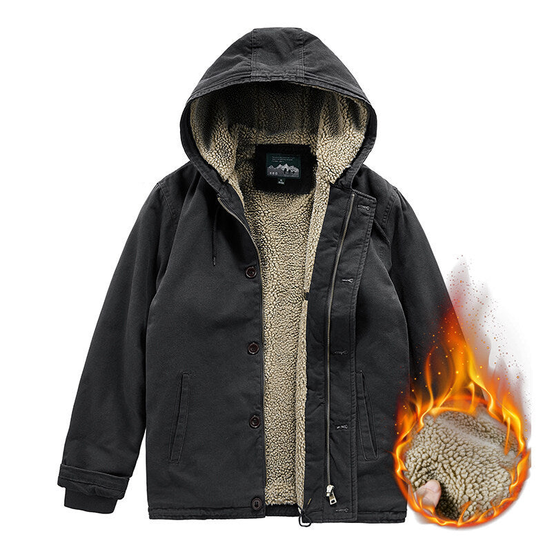 Herren Kapuzenjacke mit Sherpa-Futter und winddichter Canvas-Optik Echoarchiv