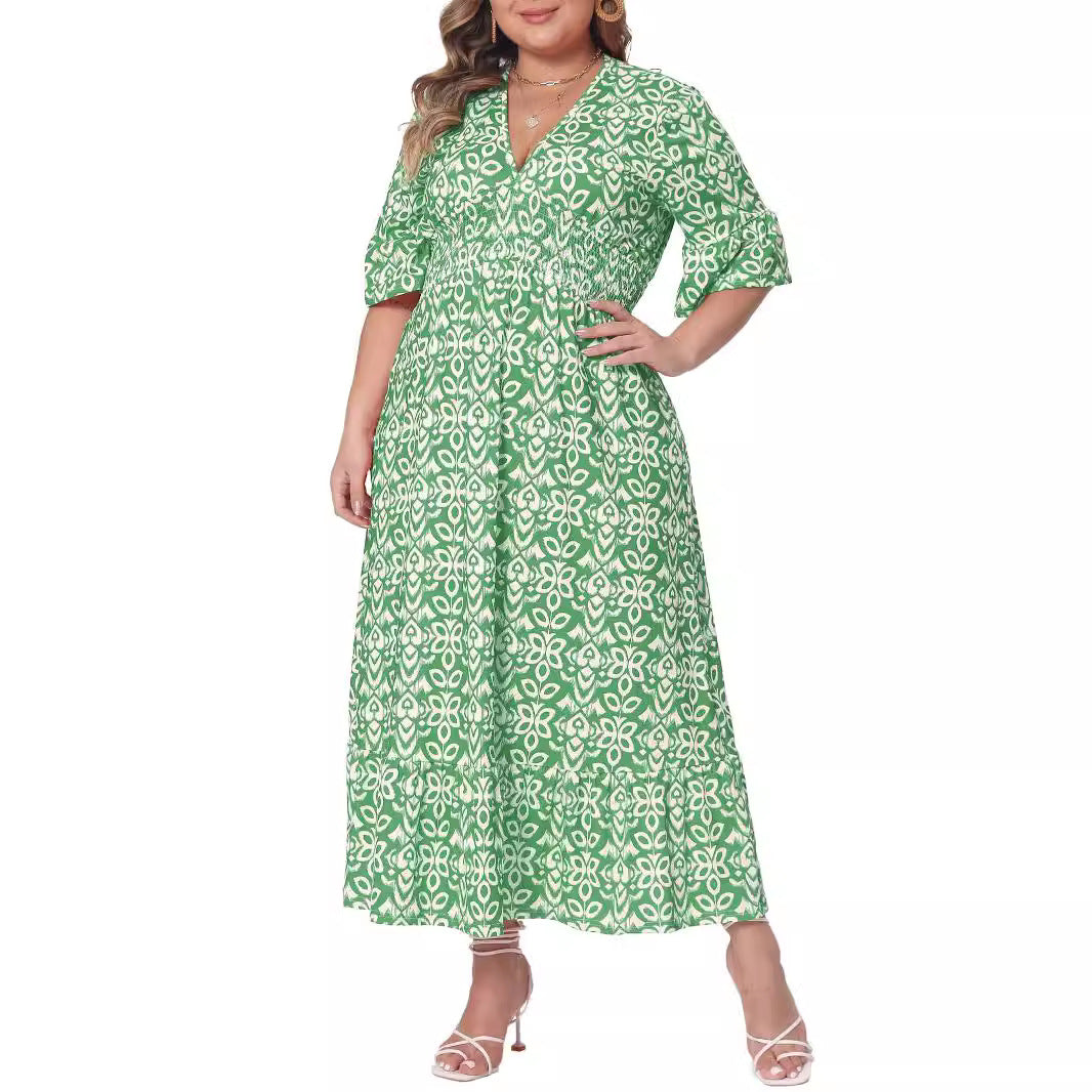 Damen Midikleid in A‑Linie mit grafischem Allover‑Print, geraffter Taillenpartie und Volantstufen Echo Archiv